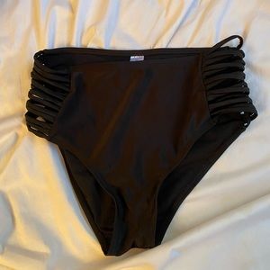 High waisted strappy side bathing suit bottoms